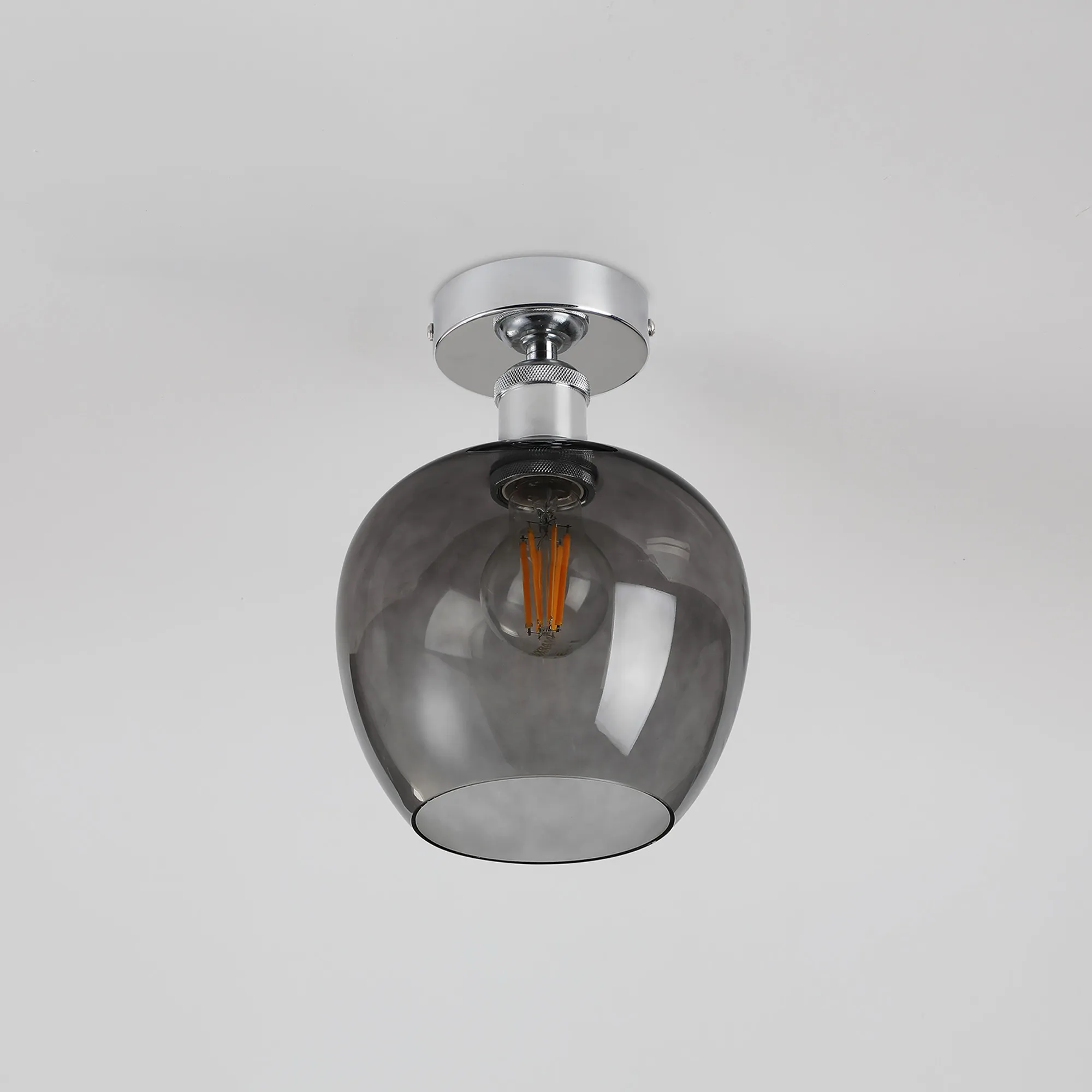 Cawdor Flush Fitting; 1 Light E27; Polished Chrome/Smoke Wine Glass DK1126  Deco Cawdor